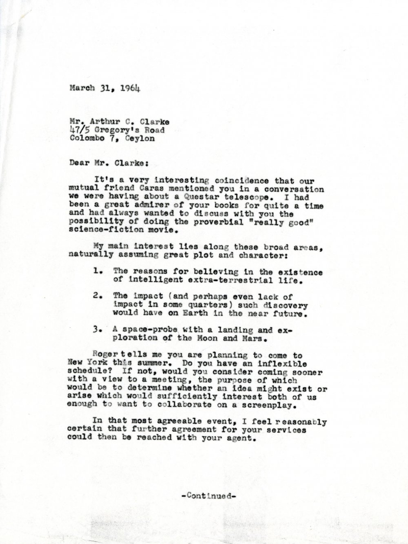 Illustration for article titled Así
empezó 2001: la carta de Kubrick a Arthur C. Clarke que desató la obra maestra
del director